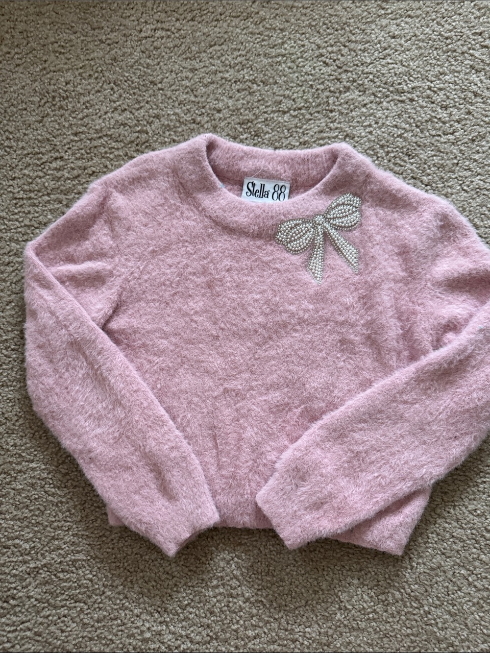 Pink Fuzzy Bow Sweater
